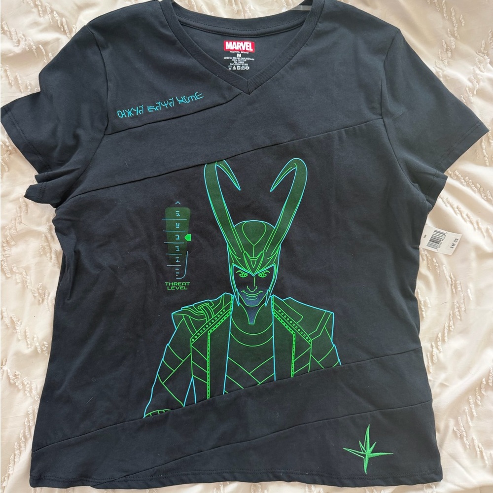 Marvel Black and Green Loki Tee Womens Small, NWT